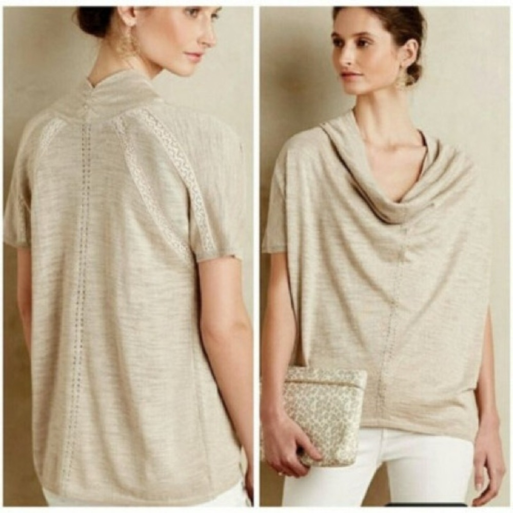 Anthropologie Knitted & Knotted Celise Pullover Blue Sparkle Cowl Neck Sweater - Picture 14 of 14